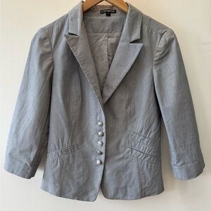 Express Women's Grey 3/4 sleeve Buttoned Blazer Silver Buttons Y2K